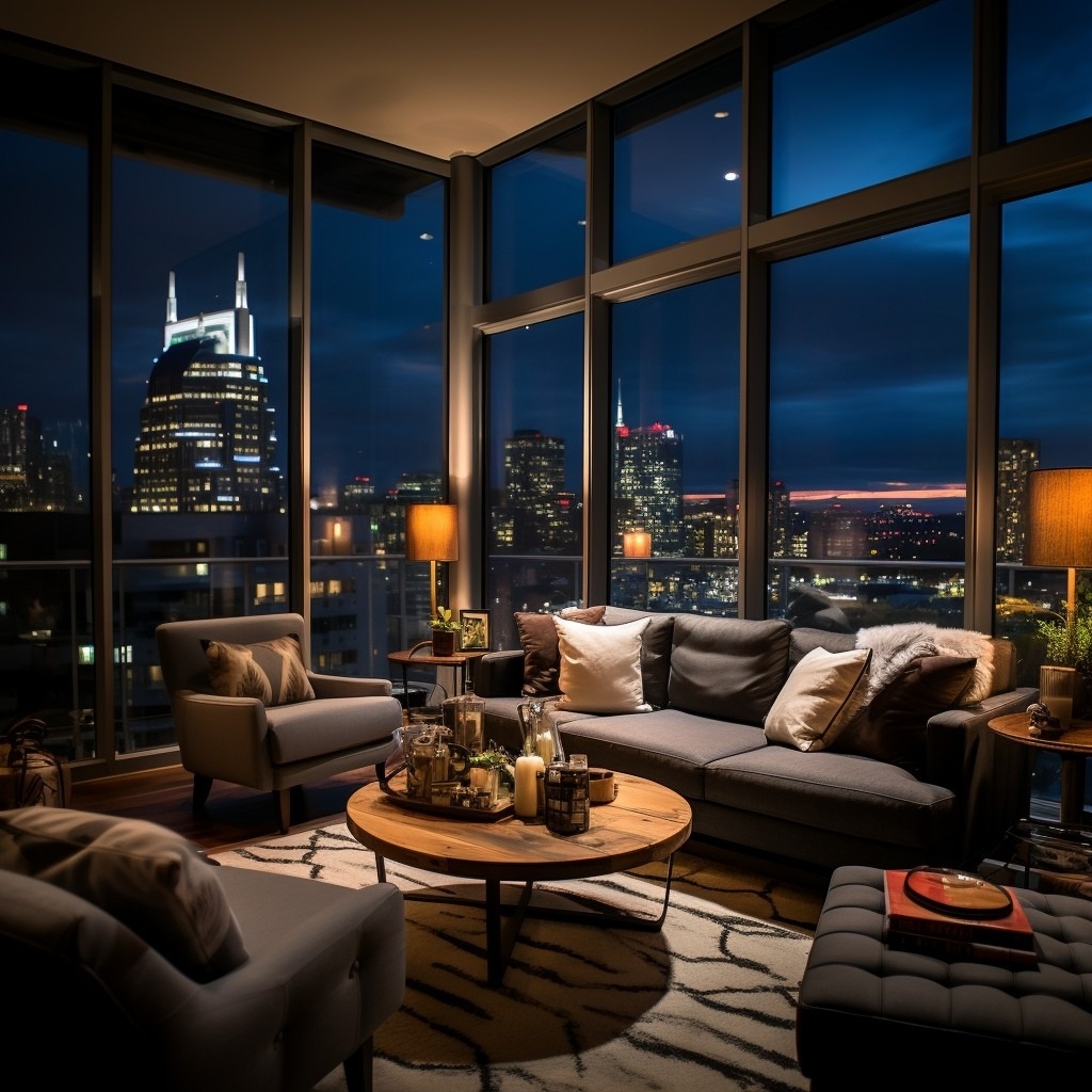 Luxury Living in Downtown Nashville at Night